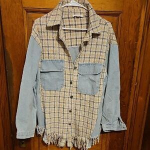 Nwot Sweet Generis Tweed and Denim Shacket With Fringe Never Worn